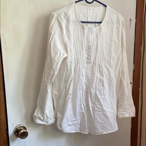 Classic White Long Sleeve Tee with Henley Placket